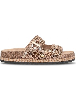 Guja 26Y106 Kadın Taşlı Düz Terlik Altın