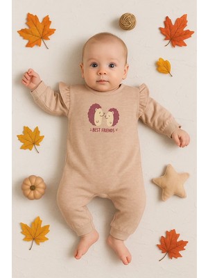 Herşey Trend Herşeytrend Kirpi Nakışlı % 100 Pamuk Kız Bebek Tulum