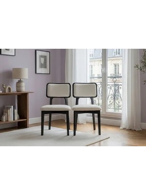 Vivense Mirla Hazeran Detay Döşemeli Kayın Sandalye, Siyah, 2 Adet