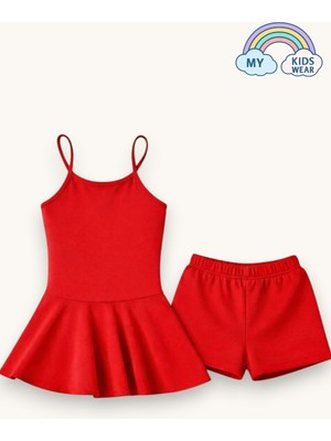 My Kids Wear Kız Çocuk Garson Mayo Elbiseli Şortlu 2’li Takım 12742