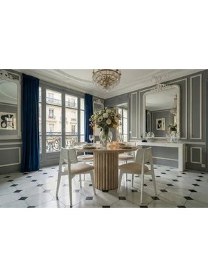 Vivense Morena Traverten Dokulu Masa Takımı, Beyaz, 100X100