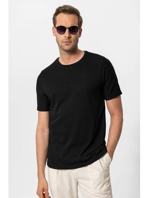 Antioch Siyah Basic Bisiklet Yaka Erkek T-Shirt