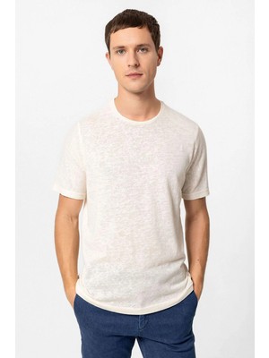 Antioch Ekru Basic Bisiklet Yaka Erkek T-Shirt