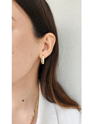 PremiumPort 14K Altın Renk Dikdörtgen Ince Küpe, Şık ve Zarif Tasarım