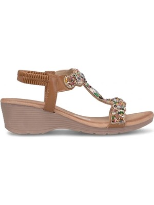 Guja 26Y226 Kadın Taşlı Dolgu Topuk Sandalet Camel