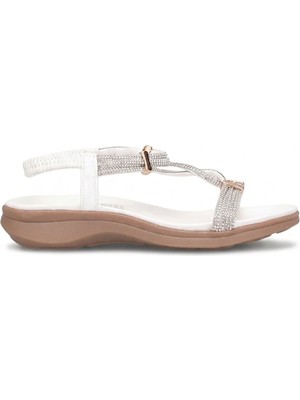 Guja 26Y240-2 Kadın Taşlı Düz Sandalet Beyaz