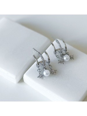 PremiumPort Şık Çelik Yıldız Sallantılı 3'lü Küpe Seti