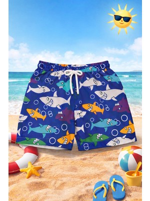 Alkın Kids 3-16 Yaş Erkek Çocuk Balık Desenli Deniz Şortu