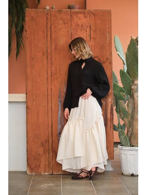 Die&More Kadın Bej Rengi Uzun Fırfırlı Etek