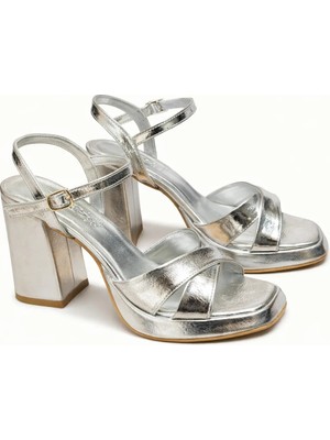 Foreversoles Kadin Gumus Platform Kalin Topuklu Sandalet Metalik Strappy Abiye Ayakkabi Dugun ve Gece Kombinleri Icin Rahat Topuklu