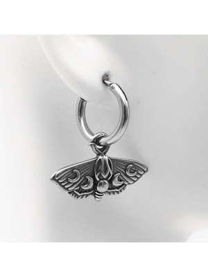 PremiumPort Kelebek ve Ay Döngüsü Desenli Unisex 316L Çelik Halka Küpe