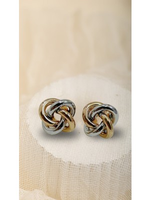 PremiumPort Şık Çelik Düğüm Kadın Küpe, Altın ve Gümüş Tonlarda Minimal Tasarım