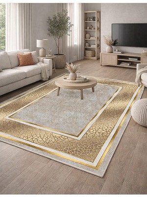 Lioara Home Gold Renk Dijital Baskılı Halı – Modern, Kaymaz Taban, Leke Tutmaz, Salon & Oturma Odası Için Halı