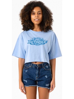 Beyblade Logo Bebe Mavi Kadın Crop Tshirt