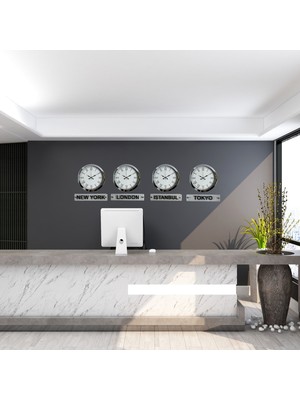 MidasTech Krom Series 36 cm Metal Tabelalı Dünya Saatleri Seti