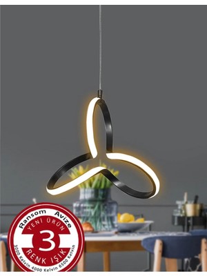 Gül Avize Yonca Model Üçlü LED Sarkıt Avize 3renk 3000K4000K6500K Beyaz