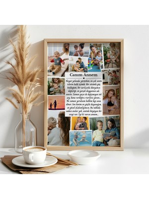 Çocuk Kalbi Atölyesi Canım Annem Yazılı Fotoğraflı Kolaj Tasarım Tablo, Anneler Günü Hediyesi, Anneye Hediye