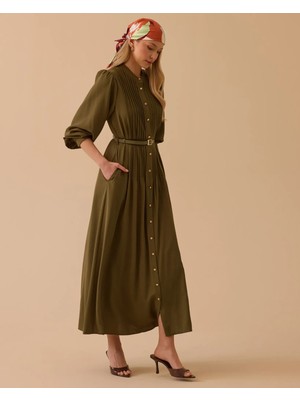 Seçil 1008 Hakım Yaka Kemerli Günlük Elbise #26#