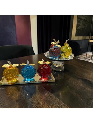 Sleep Nova Crystal Apple Dekoratif Cam Elma Seti – Renkli Lüks Masa & Salon Aksesuarı