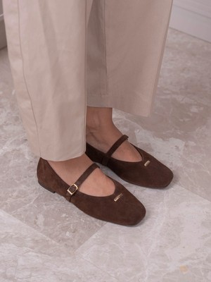 Ece'nin Butiği Muriel Kahve Süet Hakiki Deri Kadın Babet