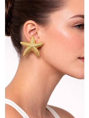 PremiumPort Parlak Altın Renkli Deniz Yıldızı Tasarımlı Küpe