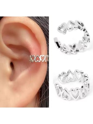 PremiumPort Sıkıştırma Zıt Kalp Desenli Çelik Kıkırdak Küpe, Unisex Ear Cuff