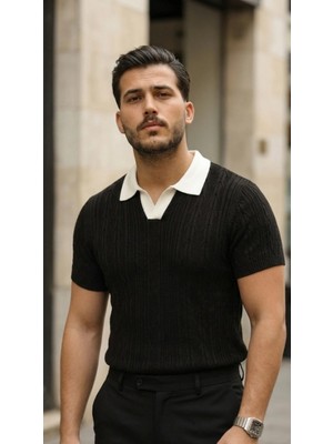 Pileli Store Pilelistore- Erkek Desenli Kısa Kollu Triko Tişört - %100 Pamuk Akrilik