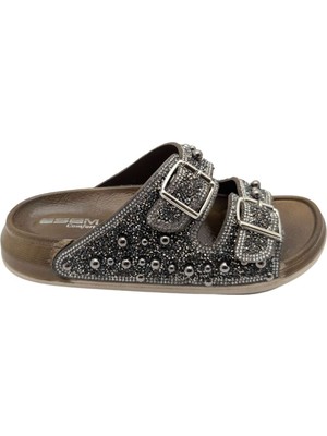 Çiğdem Kundura Gemma | Kadın Taşlı Terlik - Gümüş - 36