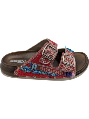 Çiğdem Kundura Gemma | Kadın Taşlı Terlik - Kırmızı - 37