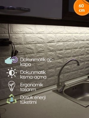 Özer Light 60 cm Beyaz ışık Dokunmatik Mutfak Tezgah Üstü LED Bar 60 cm Dimli