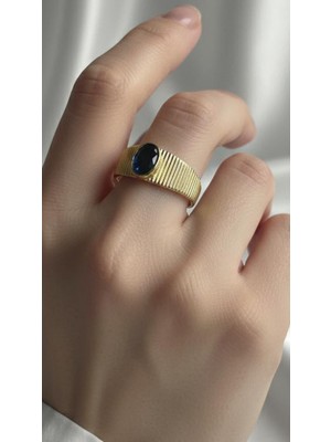 Wind Silver Lacivert Bombe Tasarım Yüzük 925 Ayar