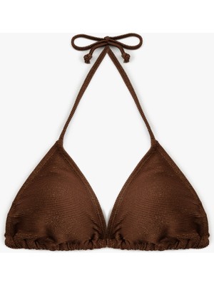 Koton Parıltılı Hafif Destekli Boyundan Bağlamalı Üçgen Bikini Üstü