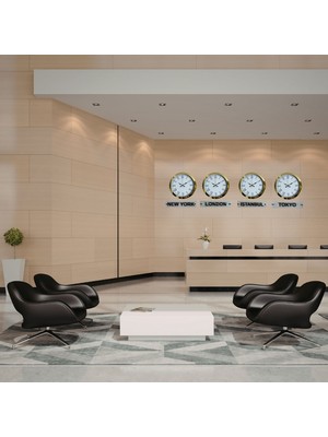 MidasTech Gold Prestige 4’lü 36 cm Metal Tabelalı Dünya Saat Seti