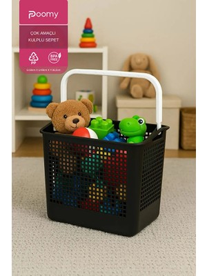 Poomy Taşınabilir Saplı Oyuncak Kutusu Plastik Düzenleyici Sepet Organizer