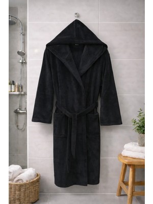 MySoft Home Kadife Kapüşonlu Bornoz  %100 Pamuk