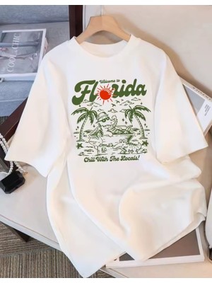 Punix Punıx Büyük Beden Özel Tasarım Florıda Baskılı Yeni Sezon Yazlık Kadın Battal T-Shırt