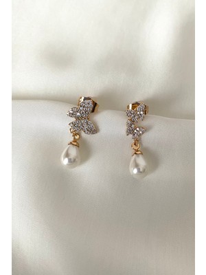 PremiumPort Şık Incili Kelebekli Sallantılı Küpe, Zarif ve Modern Tasarım