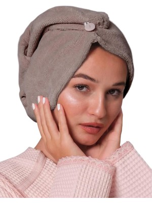 Ellia Soft Hair Kalın Mikrofiber Saç Kurutma Bonesi Saç Havlusu Saç Kurulama Havlusu Kahverengi