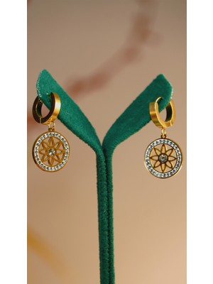 PremiumPort Doğal Taşlı Desenli Dairesel Küpeler, Şık ve Zarif Aksesuar Seçeneği