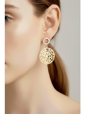 PremiumPort Şık Çelik Yuvarlak Kadın Küpe, Artı Klipsli, Gold Renkli, Modern Tasarım