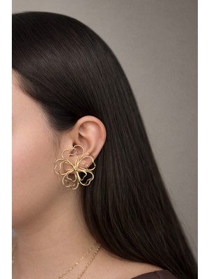 PremiumPort Üç Boyutlu Tel Çelik Çiçek Tasarımlı Modern Küpe