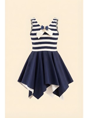 Modanino Kız Çocuk Elbise Mayo-Iç Mayolu ve Fiyonk Broşlu 3-12 Yaş 12597B