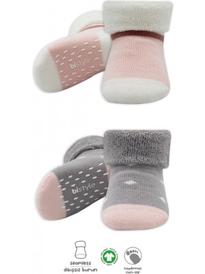 Bistyle 2li Havlu Soket Kaymaz Point Girl 10505 Gri Pudra