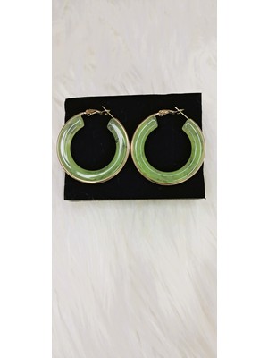 PremiumPort Renkli Yeşil Çelik Halka Küpe, Şık ve Modern Takı Seçeneği