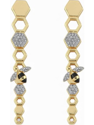 PremiumPort Altın Kaplama Uzun Sallantılı Petek Tasarımlı Kadın Küpe