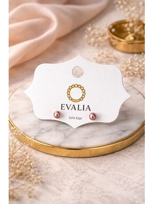 Evalia Inci Küpe - Kahverengi Inci Top Çelik Küpe