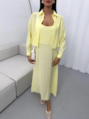 Vesantia Kadın Limon Sarısı Gömlek Elbise Takım