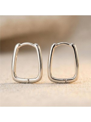 PremiumPort Şık Kare Oval Halka Küpe, 1,5 Cm, Gümüş Renk Kaplama