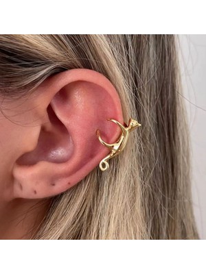 PremiumPort Şık Kedi Tasarımlı Kıkırdak Küpesi, Kararmaz ve Antialerjik Altın Kaplama