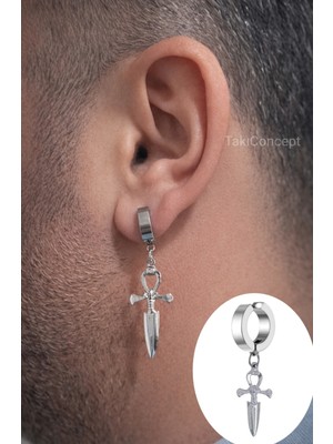 PremiumPort Şık Erkek Çelik Küpe, Sallantılı, Modern ve Zarif Tasarım